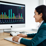 A calm and focused adult, fully clothed in modest professional attire, sits comfortably at a minimalist desk in a bright, modern office. They are observing an interactive digital display that visually represents a financial "bucket" system. On the screen, colorful streams of virtual money flow into clearly labeled categories such as "Essentials," "Savings," and "Goals," depicted as distinct, organized containers. The person's expression conveys clarity and a sense of control over their finances. The background features blurred, inviting office elements, suggesting a productive and secure environment. Perfect anatomy, correct proportions, natural pose, well-formed hands, proper finger count, natural body proportions. Safe for work, appropriate content, fully clothed, professional, family-friendly.